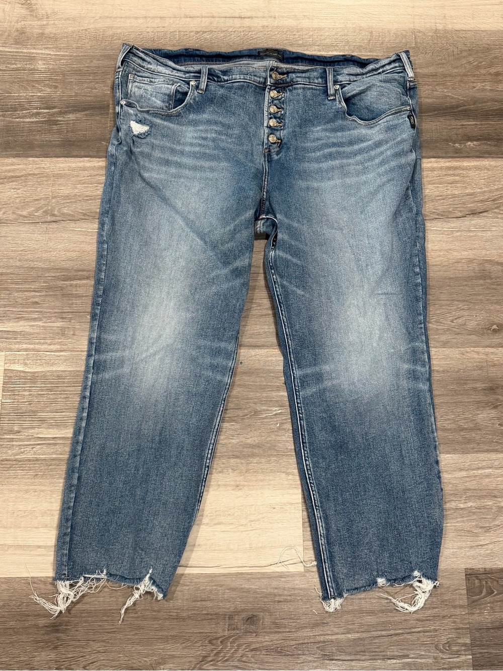 Silver Jeans Co Women’s Plus Beau Boyfriend Jeans Blue Distressed Crop Sz 22W